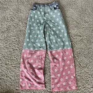 Daisy Patchwork Gingham Pants in Green and Pink